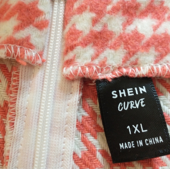 SHEIN Curve Houndstooth Skirt with Frayed Fringe, orange & white Size 1XL - Picture 4 of 5